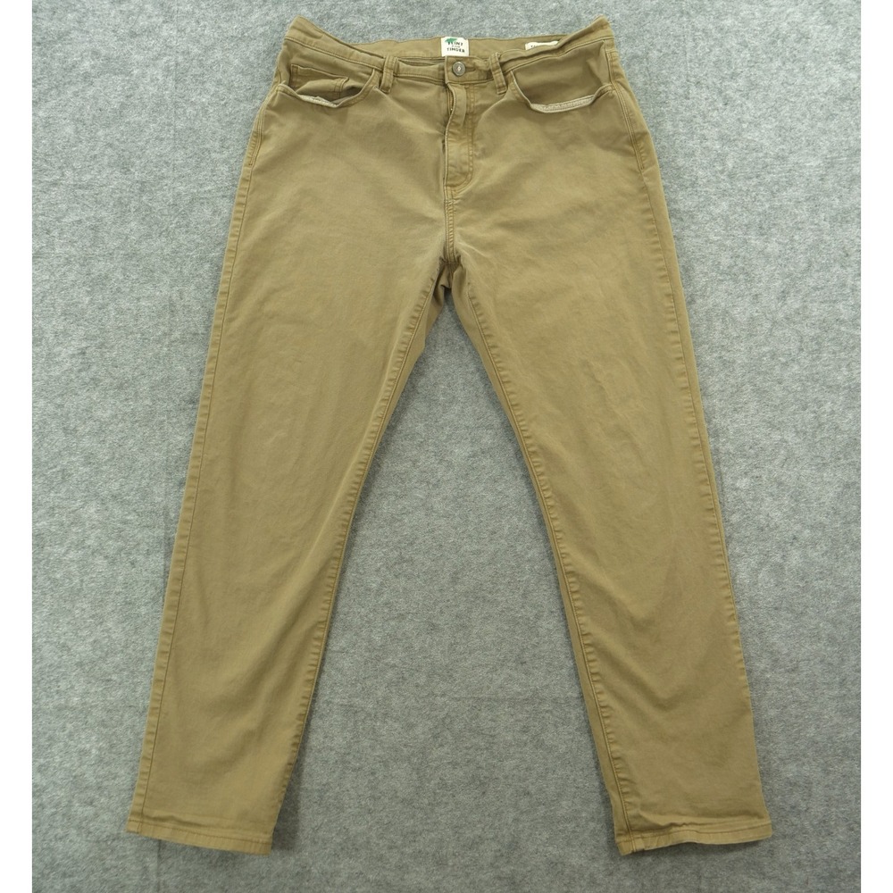 Flint And Tinder Pants Mens 34 Beige Flat Front Chinos Tapered Mid Rise